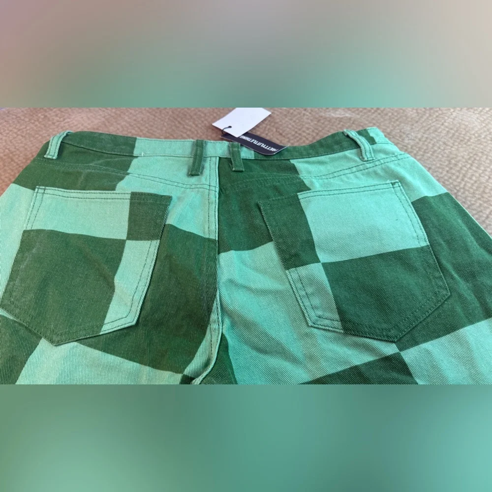 PrettyLittleThing Green and Mint Checkered Baggy boyfriend Pants new with tag - Picture 8 of 9